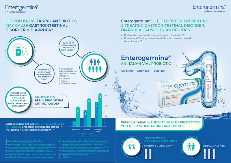 Mô tả về cơ chế tác dụng của men vi sinh Enterogermina từ nhà sản xuất
